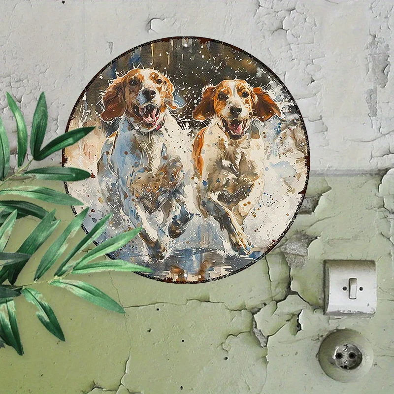 2D Flat, English Setters Vintage Aluminum Metal Sign - Rustproof Wall-Mounted Round Plaque Suitable for Home & Garden Decor,