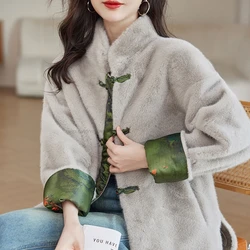Winter Chinese Style Long cotton-padded Jacket Vintage Linen Stand Collar Cheongsam Button Women cotton-padded Coat