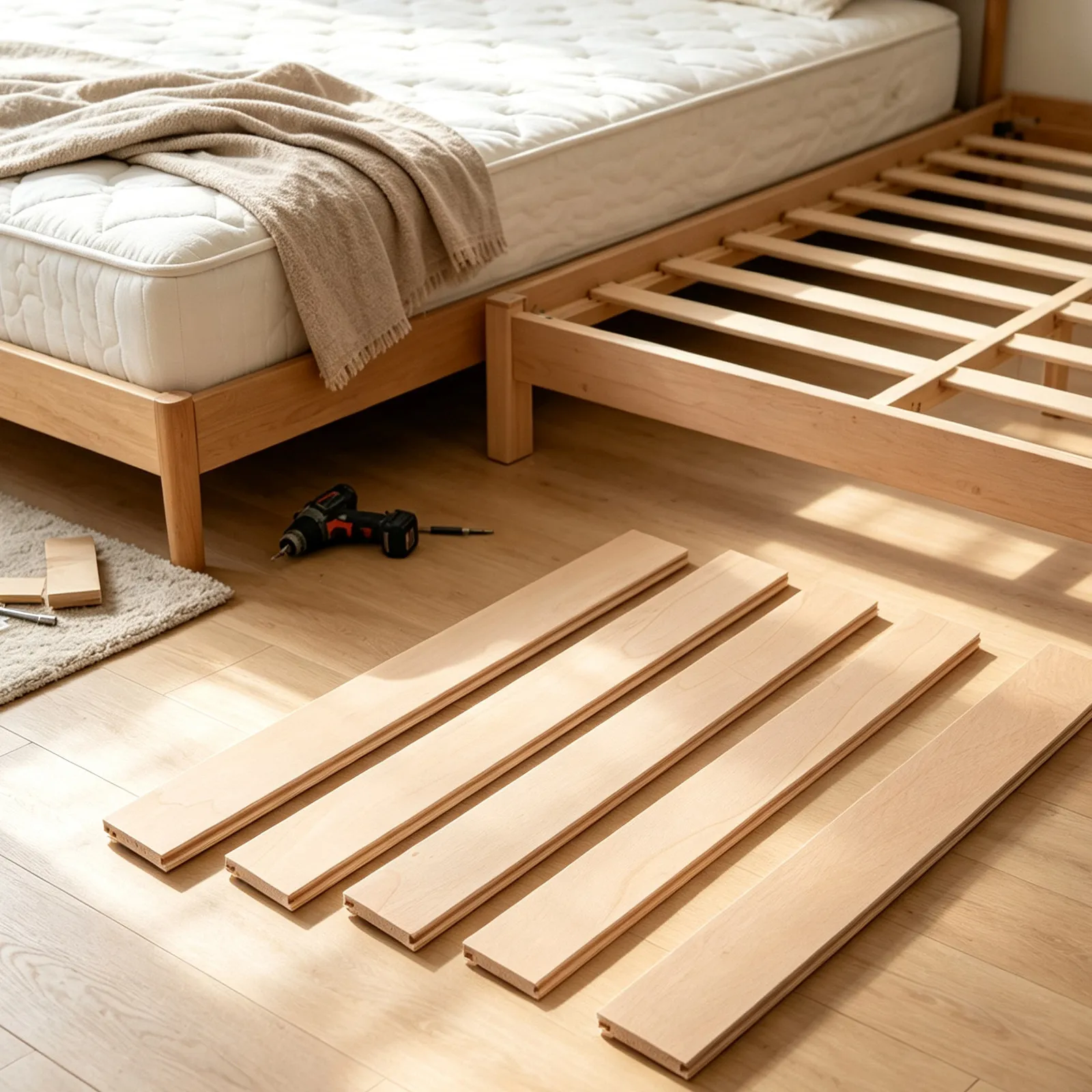5Pcs Wooden Bed Slats Support Heavy Duty Mattress Board Replacement for Bed Frame Under Mattress Reinforcement Anti Sag