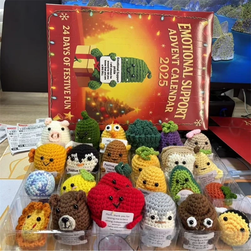 

Эмоциональная поддержка Адвент-календарь 2025 Вязаные крючком куклы с заметками Плюшевый набор ручной работы 24-дневный обратный отсчет Рождественский подарок