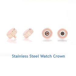 5PCS 2.5mm Large Diameter Rose Gold Stainless Steel Generic Full Metal Watch Crown 4.5mm to 8.0mm Size For Watchmaker