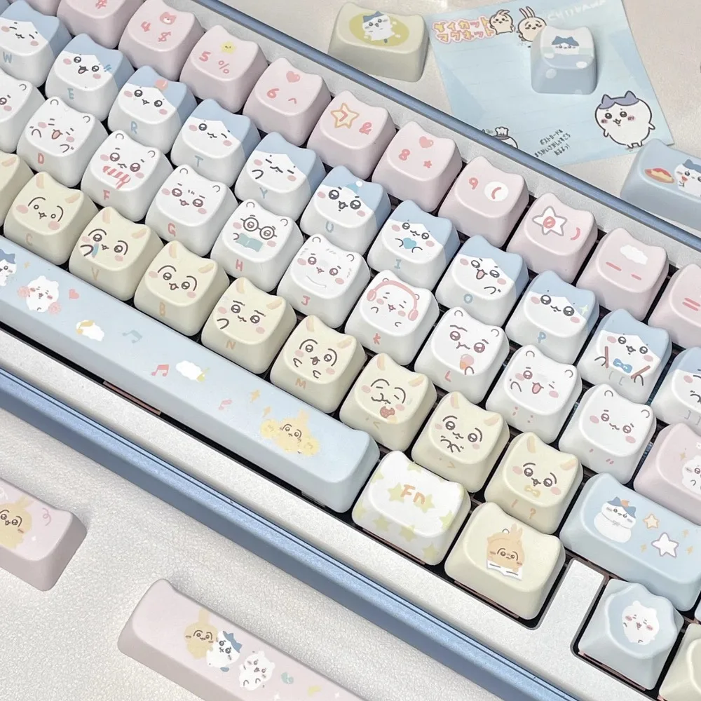 Imagem -06 - Bonito Chikawa Tema Keycap Grupo Pbt Custom Kawaii Cat Ear Cap Teclado para Menina Perfil Mao Teclado Mecânico 141key