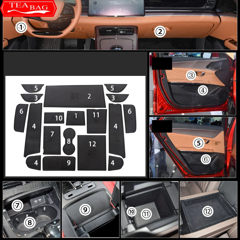 For BYD Han DMI EV 2021 2022 Car Pu Leather Door Groove Mat Armrest Box Change Device Pad Cup Slot Interior Mats Accessories