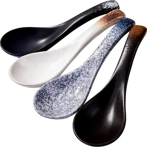 13.5cm Ceramic Soup Spoon Japanese Soup Spoon Household Porcelain Rice Spoon Soup Spoon Porridge Spoon Spoon Tableware