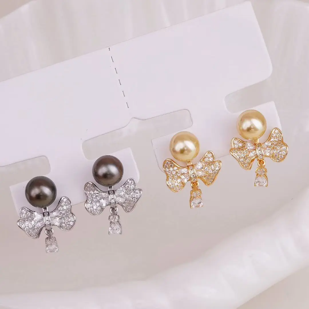 S925 Sterling Silver Earrings Base Findings Mountings Jewelry Mounts Fittings Accessories for 9-10mm Pearls 3 pairs/lot