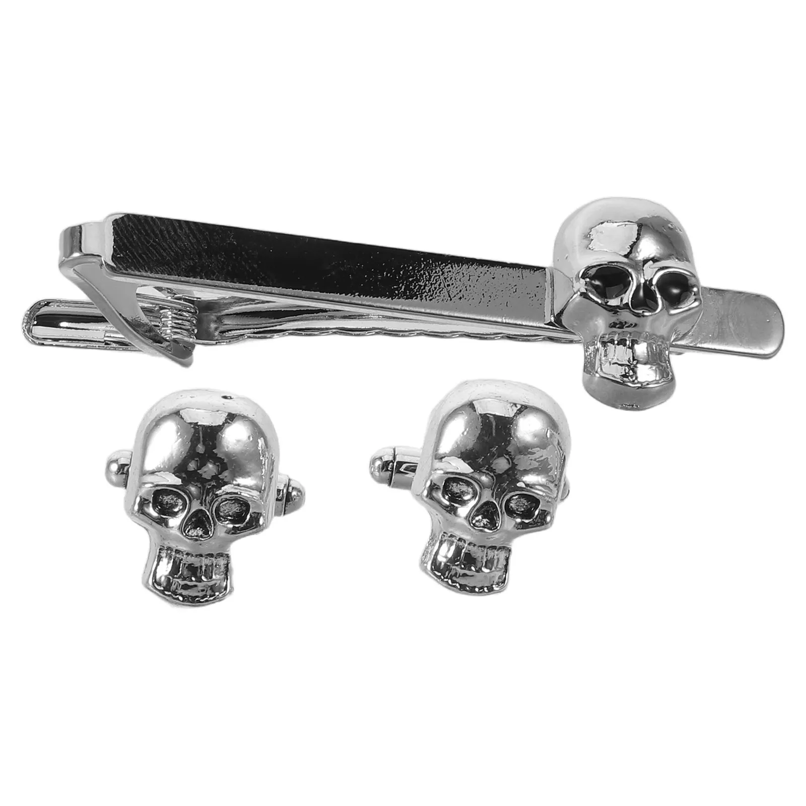 Skull Tie Clip Set for Men – Gothic Style Shirt Cufflinks & Business Accessories (3 pcs)
