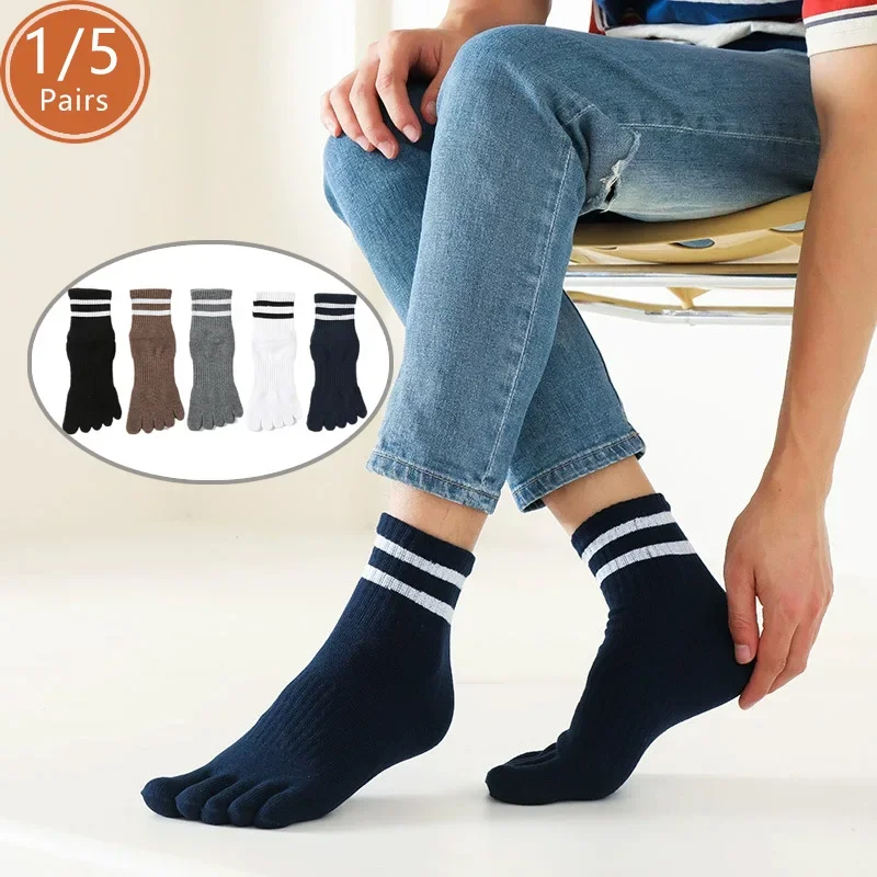 

1/5 Pairs Man Five Finger Socks Athletic Sport Cotton Compression Striped Casual Sweat-Absorbing Hiking Outdoor Travel Toe Socks