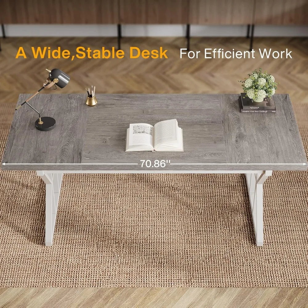 70.86 inch large administrative desk, industrial home office computer desk, simple long writing study desk, business furniture