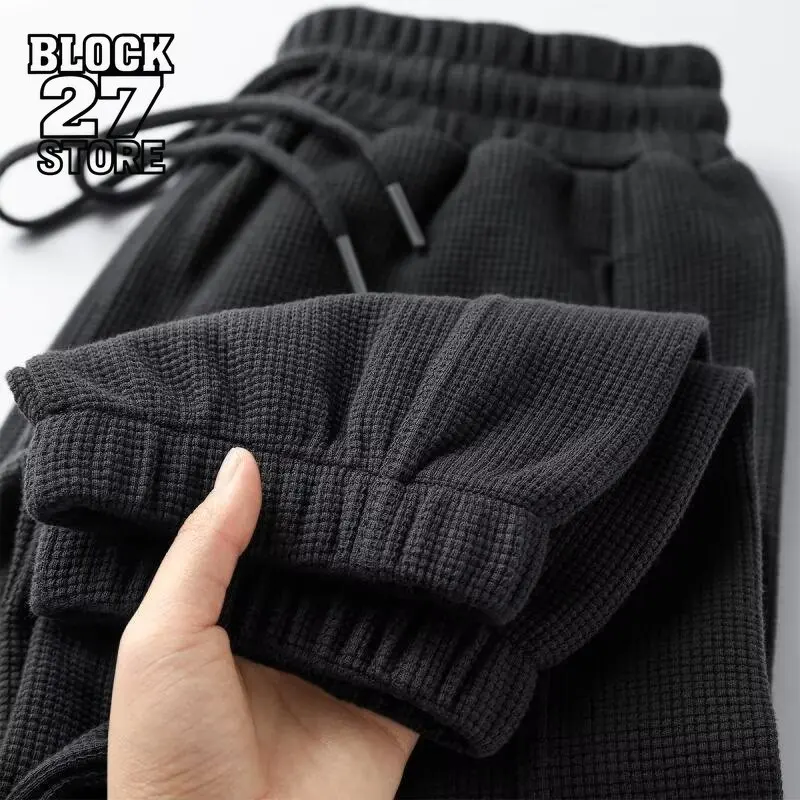 

Harajuku, вафельные брюки в американском стиле, мужские свободные прямые брюки, повседневная спортивная одежда, уличная одежда, модные брюки в стиле ретро