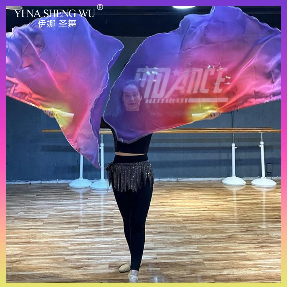 New Style Worship Flag Dance Props Praise Flag Chiffon Gradient Scarf Performance Dance Multicolor Yellow Purple Dance