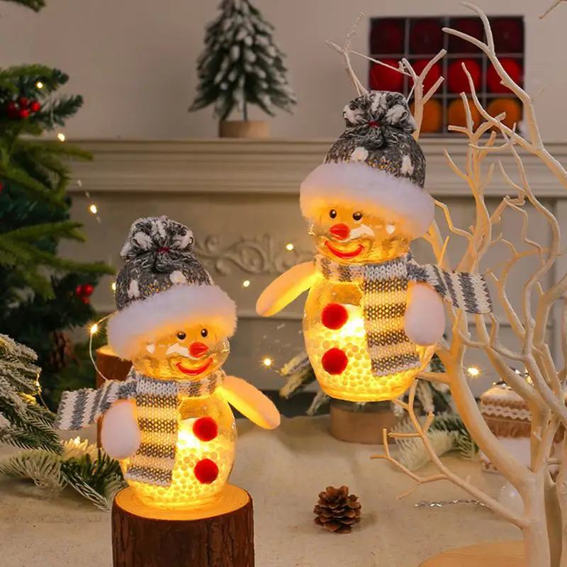 Pupazzo di neve di Natale Decorazione Luce Pupazzo di neve di Natale Luce notturna a LED Bambola natalizia trasparente Decorazioni natalizie per tavolo