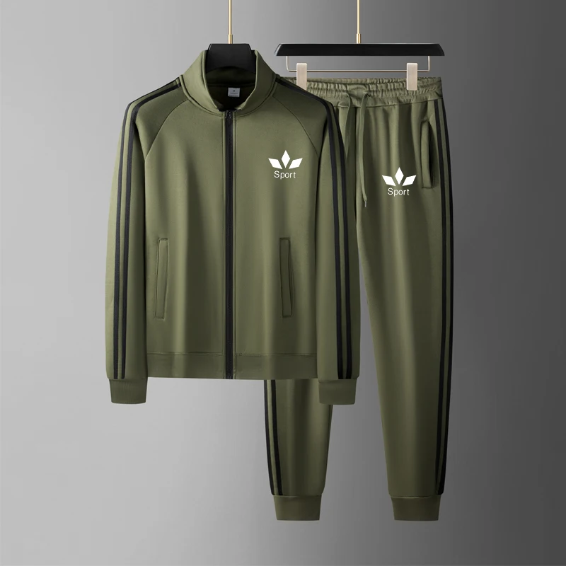 Ensemble de sport pour homme, veste zippée et pantalon, imprimé géométrique minimaliste, 2 pièces, printemps automne, vêtements de sport pour la course en plein air