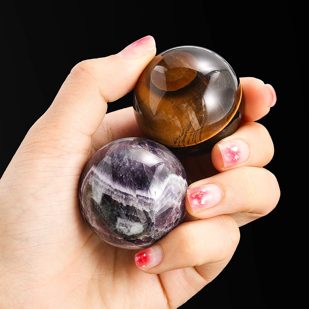 1PC Natural Stone Fitness Ball Quartz Sphere Relax Finger Handball Exercise Stress Relief Health Massage Meditation Yoga Ball