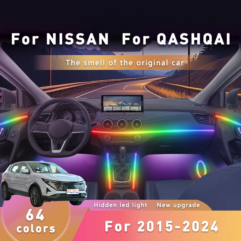

FILIPLI For NISSAN QASHQAI For 2015-2024 Multi Color Car LED Strips Night Driving Ambient Music Sync Dynamic Atmosphere Lights