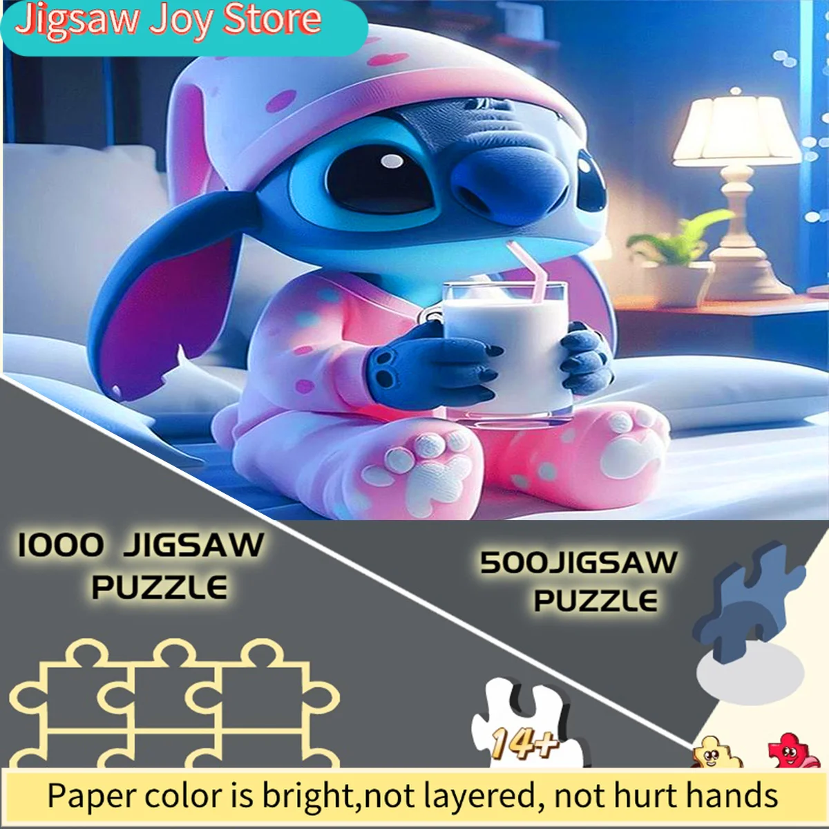 

Пазл-головоломка 500 деталей Disney, «Стич в пижаме, пьющий молоко», милый, сделай сам – идеально для семейных встреч, личного использования