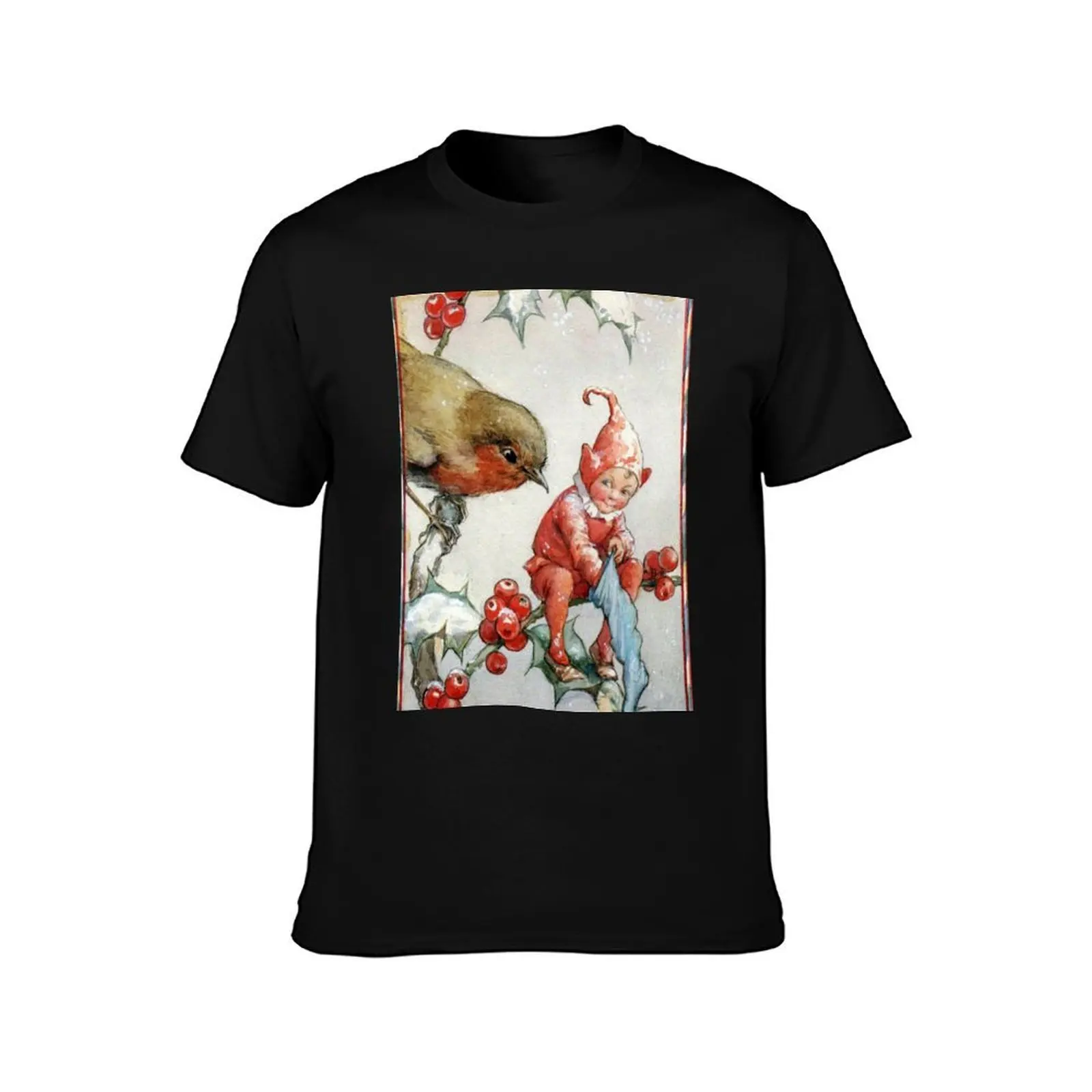 Christmas Robin and Elf - Margaret Tarrant T-Shirt Summer Casual Cotton Tee Oversized Streetwear Tops Vintage Graphic Print