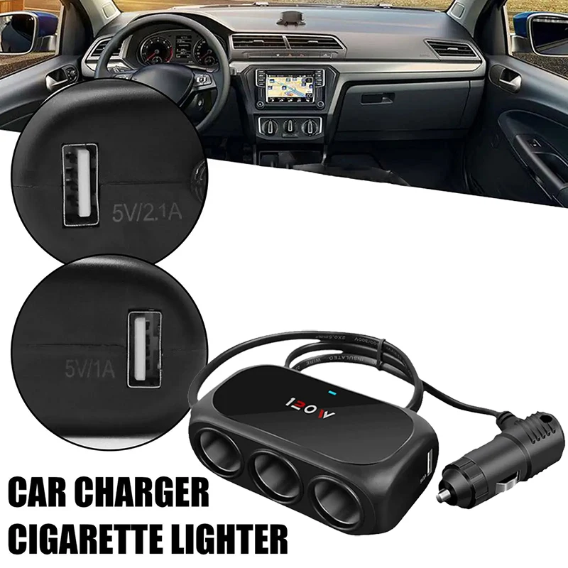1/2/4/6PCS 120W 12V 24V 3 Way Cigarette Lighter Multi Socket USB Charger Interior Dual Black Adapter Splitter ABS Car accessory