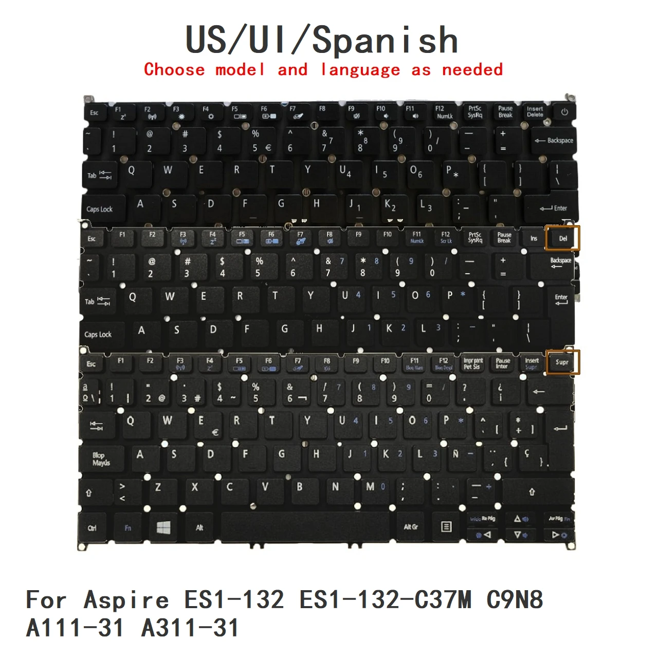 Nuevo teclado en español UI de EE. UU. para Acer Aspire ES1-132 ES1-132-C37M C9N8 A111-31 A311-31, teclado de repuesto para PC portátil