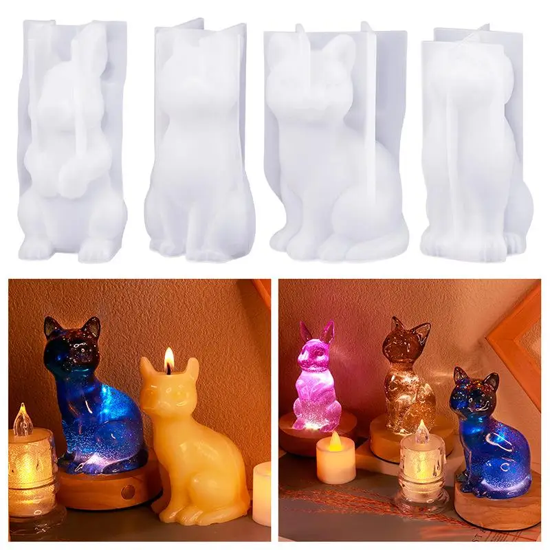 Cute Cat Silicone Candle Mould DIY Stand Pet Soap Resin Making Tool Animal Chocolate Cake Mold Plaster Doll Gift Resin Mold