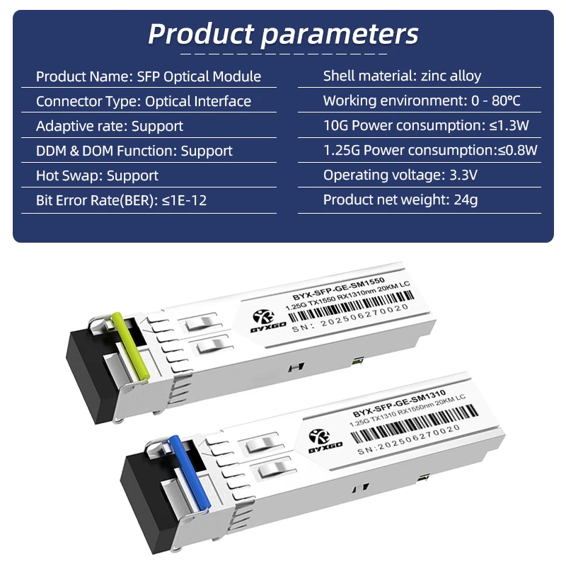적응형 속도 SM LC/SC SFP 광 모듈, 라우터/스위치 1.25G/10G SFP+ 모듈, Cisco용 BiDi/이중 SFP 광섬유 송수신기