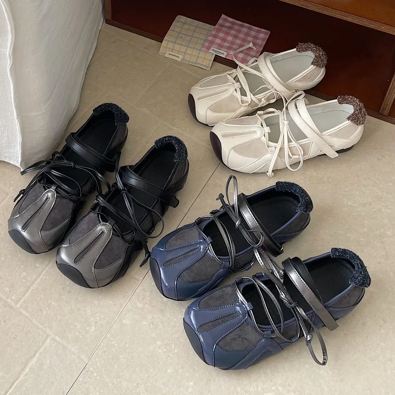 

Туфли Мэри Джейн на липучке с бантом в бочонке, весенне-летние лоскутные повседневные женские универсальные туфли с неглубоким отверстием