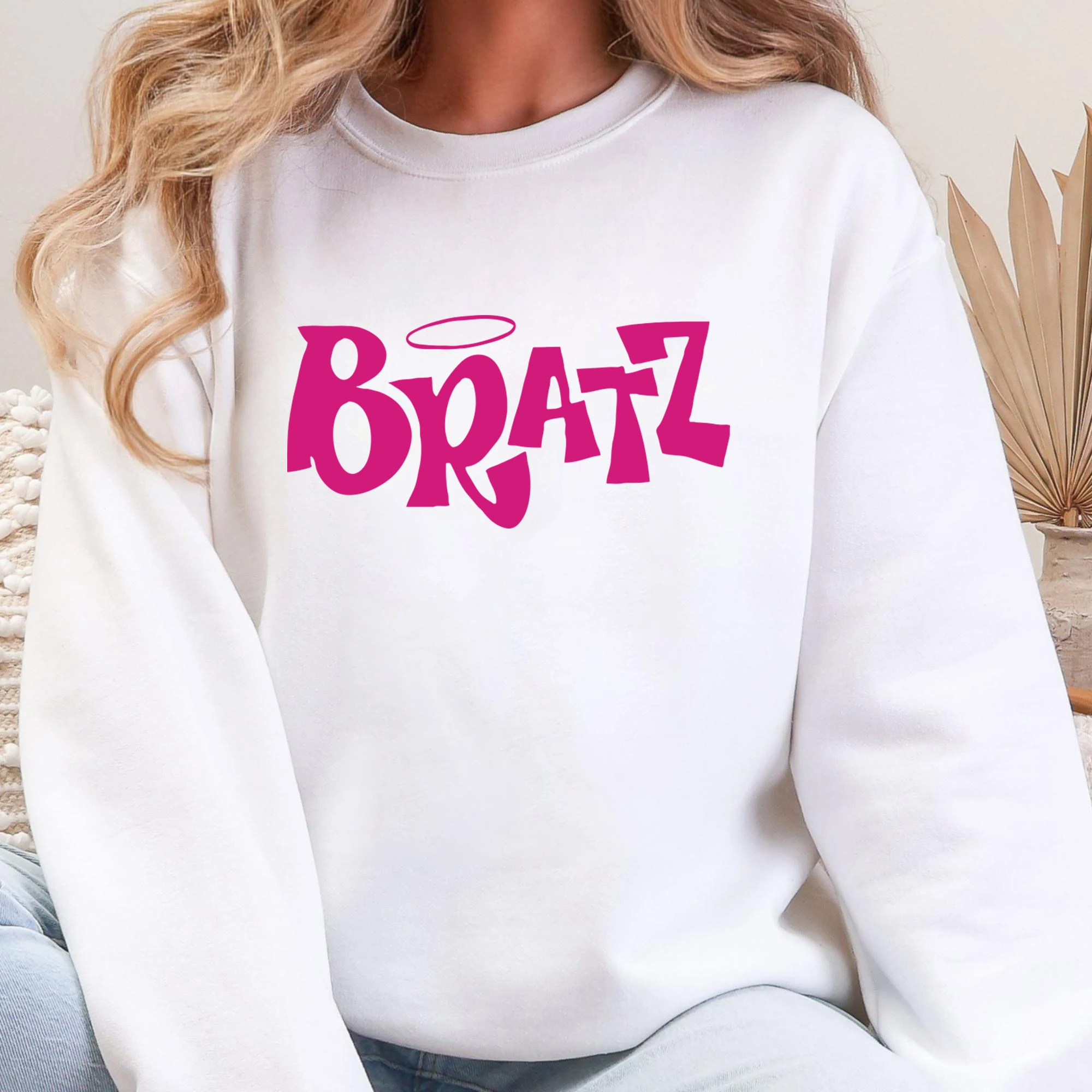 Y2K Rosa Bratz Brief Drucken Sweatshirt Trendy Herbst Casual Kleidung Bequeme Fleece Street Hip Hop Mode Pullover