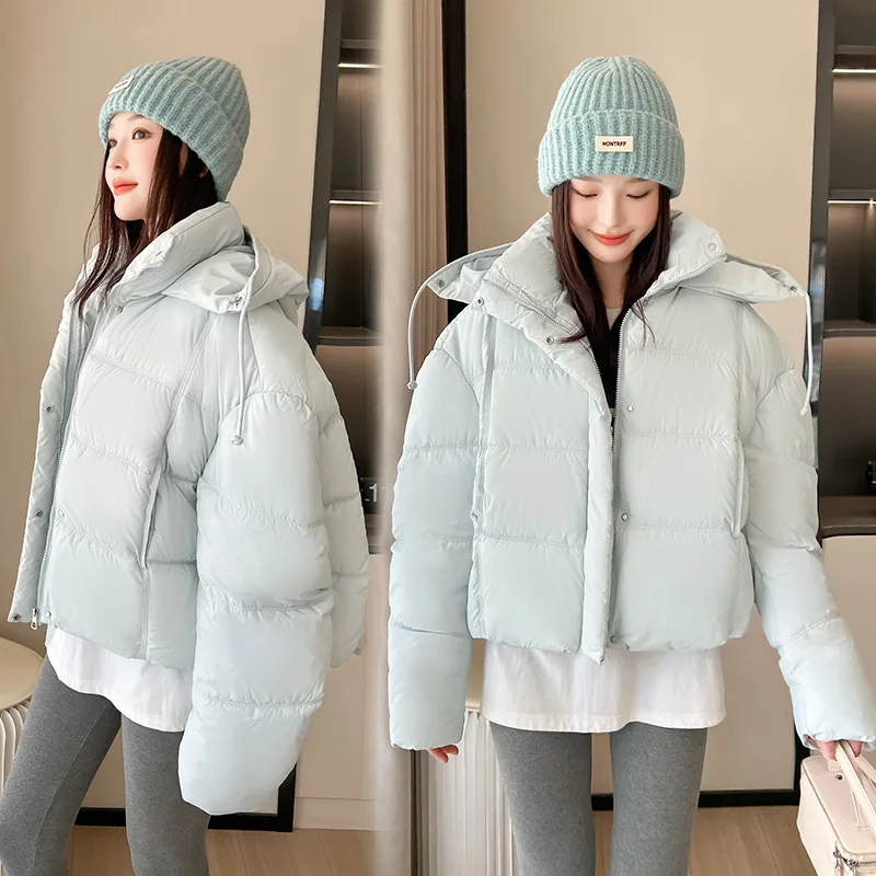 

Женские хлопковые пальто, свободные однотонные пуховые куртки с капюшоном, женские пуховики, толстая теплая короткая студенческая куртка, новинка осени-зимы 2023 года