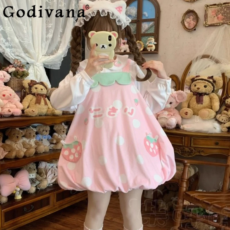 

Original Japanese Soft Girls Kawaii Strawberry Print Hooded Dress JSK 2025 New Daughter Y2K Lolita Dress Women's Birthday Dress