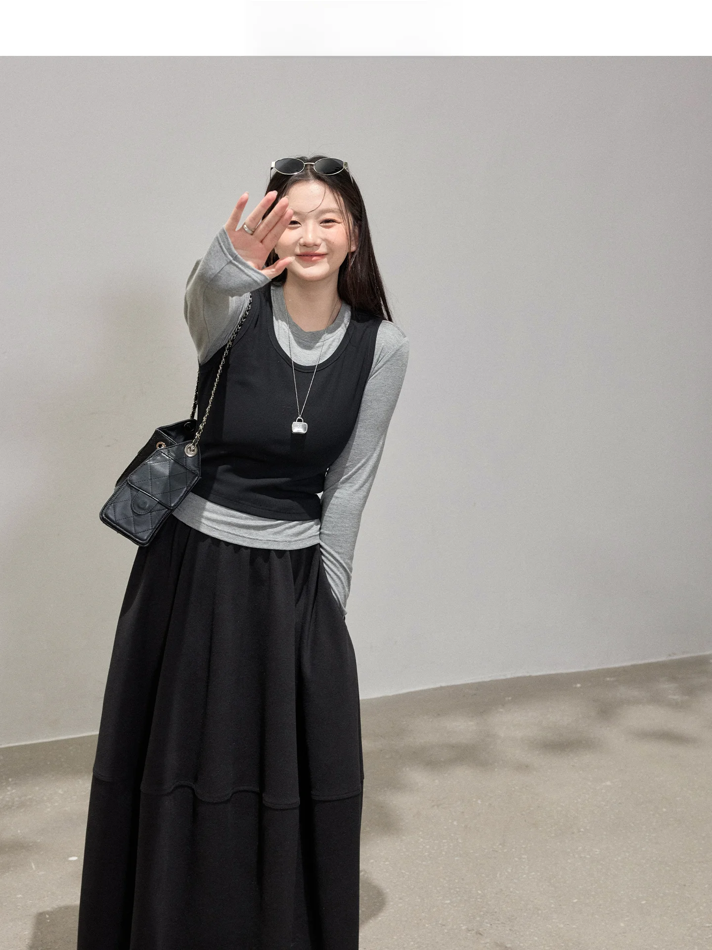 

Женский трикотажный топ с длинным рукавом и круглым вырезом, имитация комплекта из двух предметов, больших размеров, повседневный, для весеннего гардероба, подходит для поездок на работу