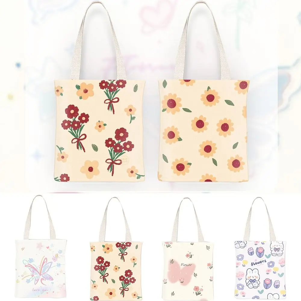 New Large Capacity Women's Hand Canva Bag Flowers Butterfly Small Fresh Canvas Bags Versatile Reusable Shopping Bags Tote Bag