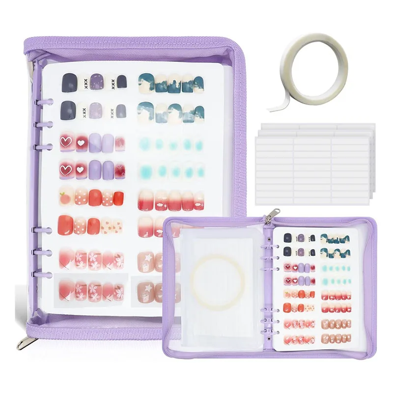 

Press On Nail Storage Organizer with Insert Page Removable Reusable Fake Nail Swatch Collecting Book Polish Color Display Holder