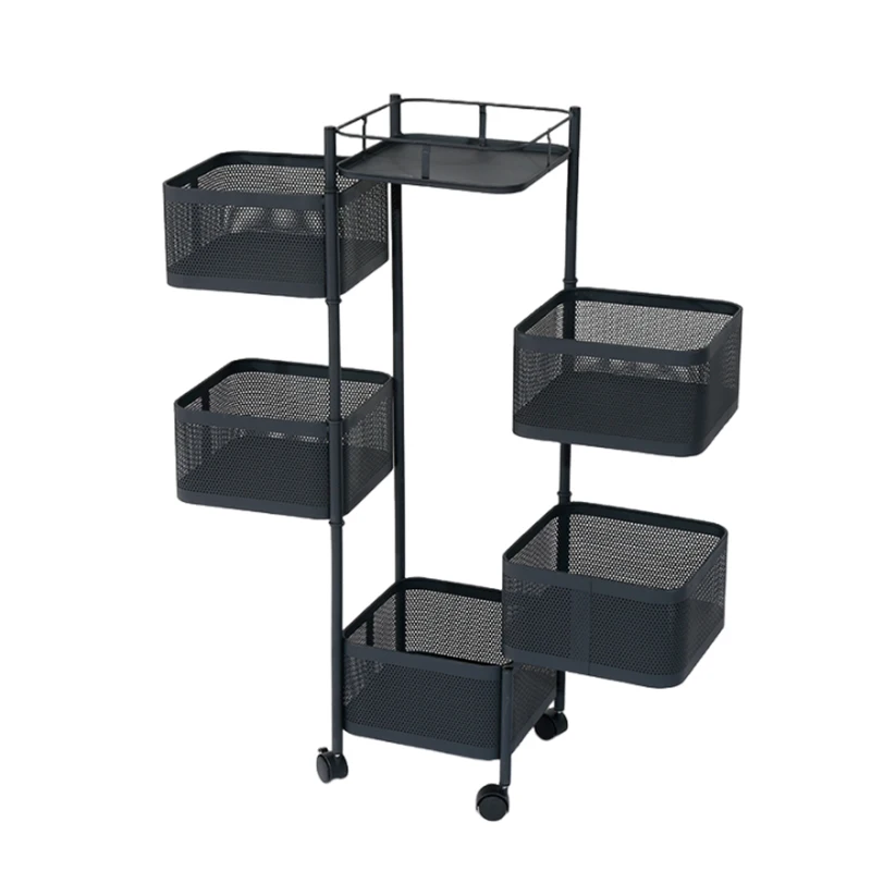 

Household storage rack black square fruit trolley rotating kitchen shelf