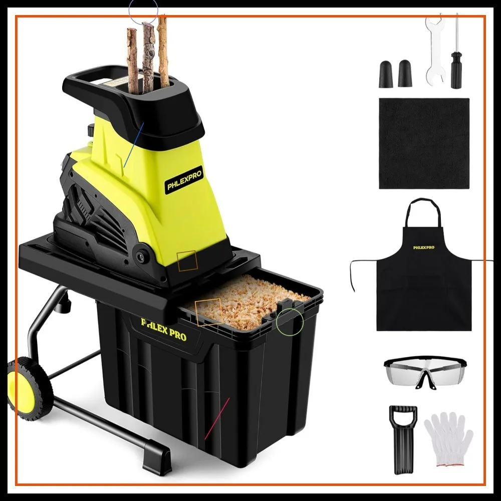 

1800W Electric Wood Chipper Shredder, 1.8" Cutting Diameter, 50L Collection Bin & Wheels for Yard Cleanup