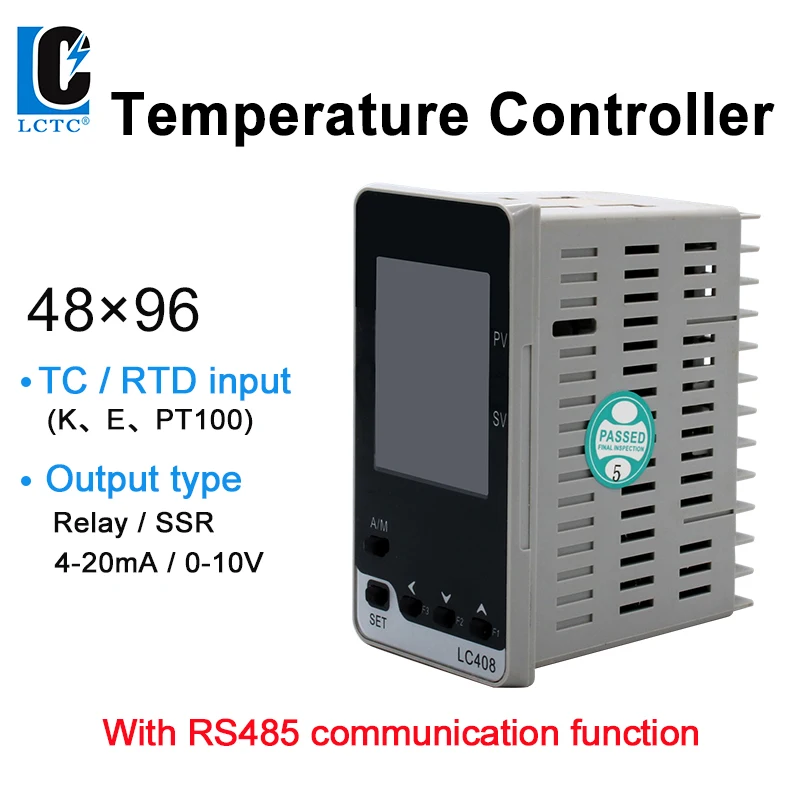 LCTC PID Digital Temperature Controller SSR Relay 4-20mA 0-10V Output TC/RTD Input PID Regulator Timer With RS485 48x96mm LC408