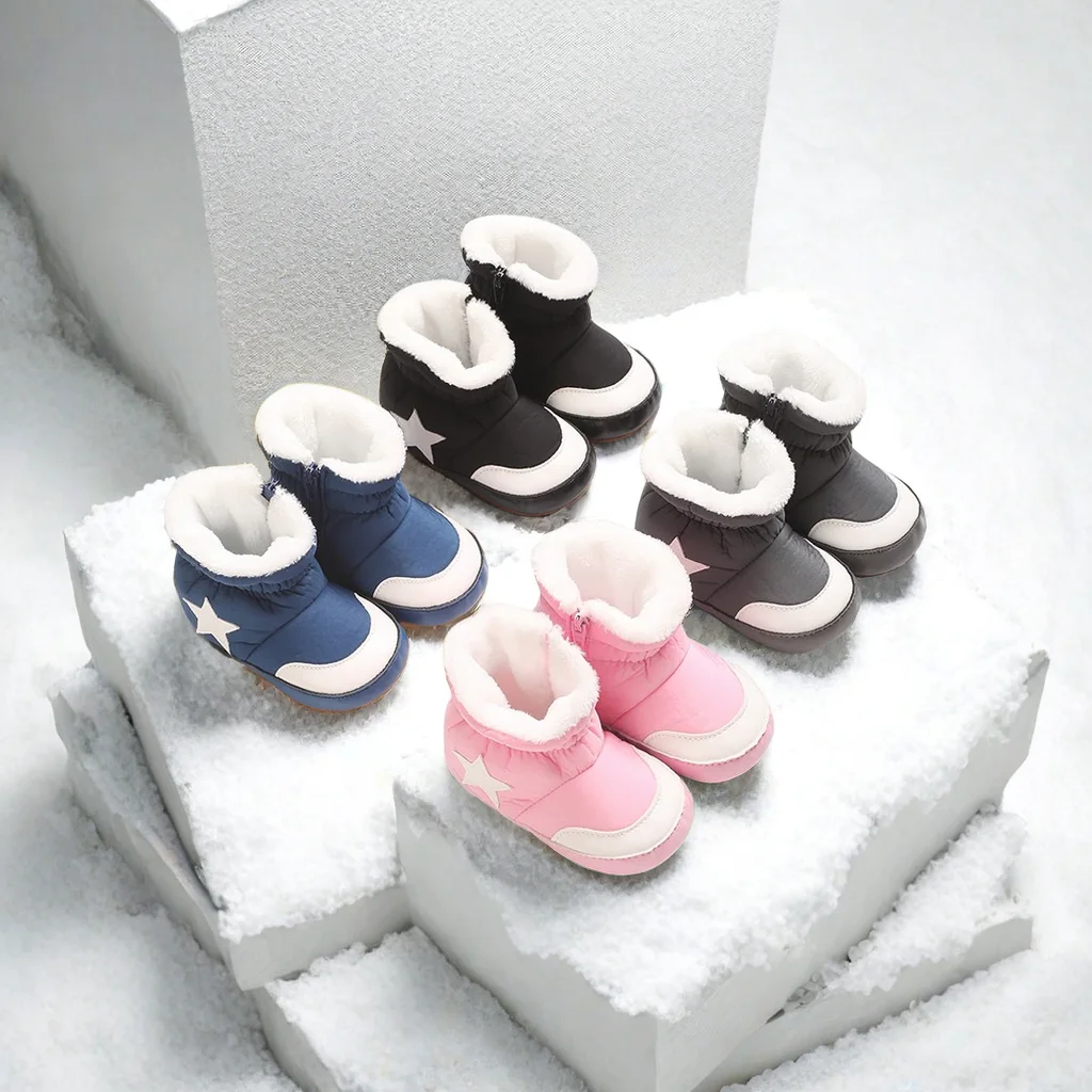 0-18 Months Boys and Girls Baby Warm Star Pattern Anti slip Walking Shoes Comfortable Fashion Warm Boots