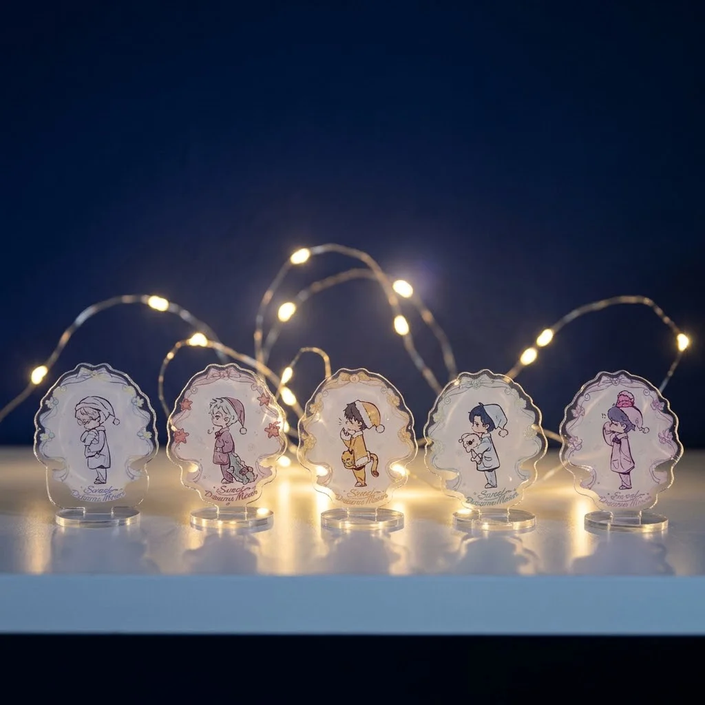 5 Pcs Tabletop Figurine Boy Holding Plush Toy Night Cap Bedtime Theme Stand Love and Deepspace For Shelf Decor Anime Merch
