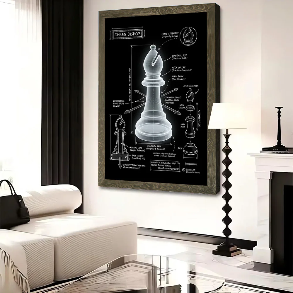 Chess Bishop Blueprint Poster Canvas Wall Art Personalized Print Modern Painting Perfect Gift for Home and Decoration Decor Room view 4