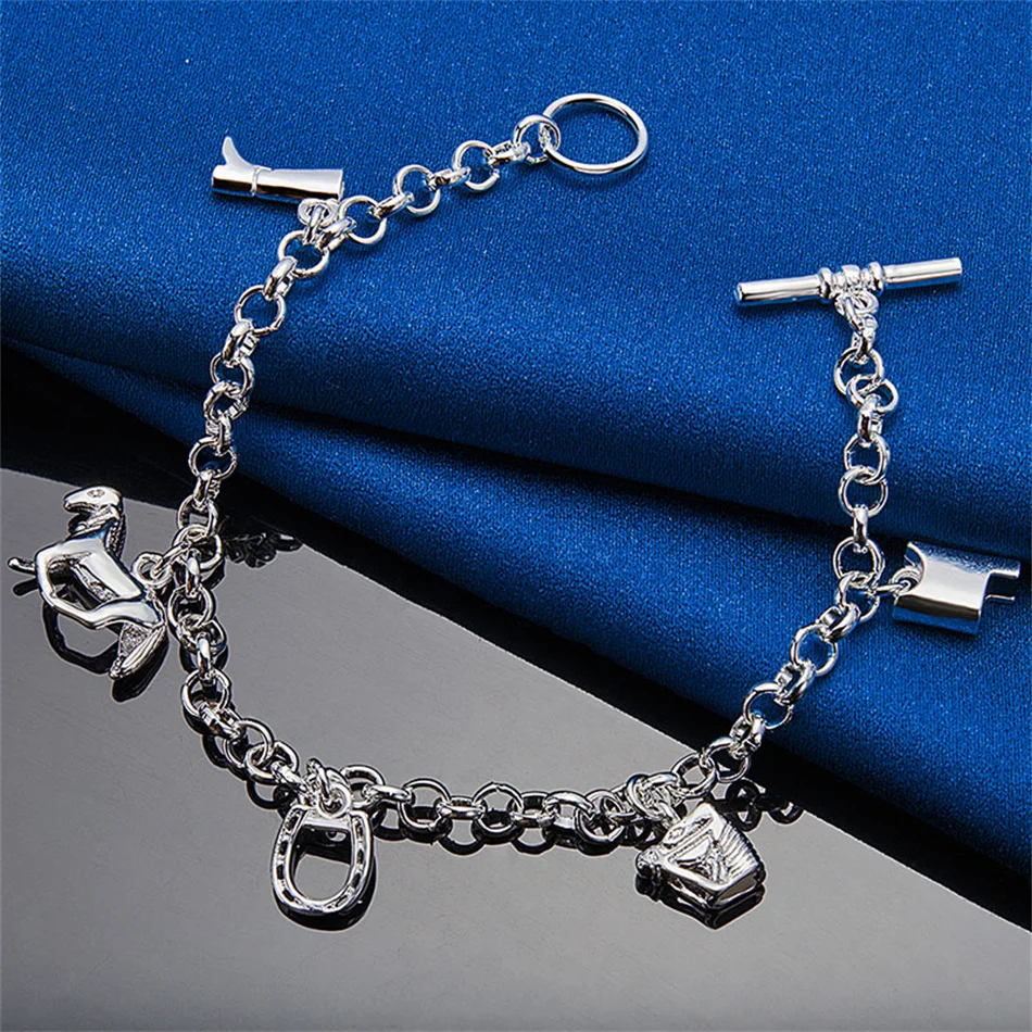 Nieuwe 925 Sterling Zilver 8 Inch Hoefijzer Armband Voor Vrouwen Mannen Paar Mode Bruiloft Engagement Sieraden Gift