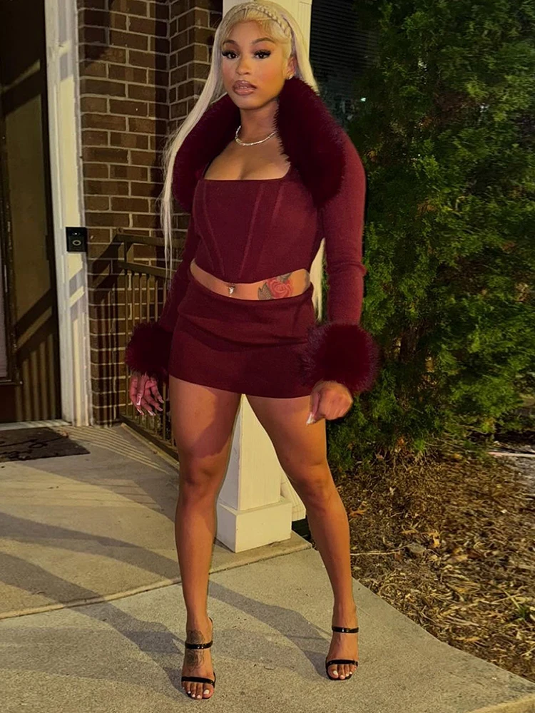 Whatiwear هوتي 3 قطعة مجموعة امرأة فروي المرقعة شال نحيل تانك القمم مرونة الخصر السراويل الخريف نمط مثير بدلة على الموضة #2