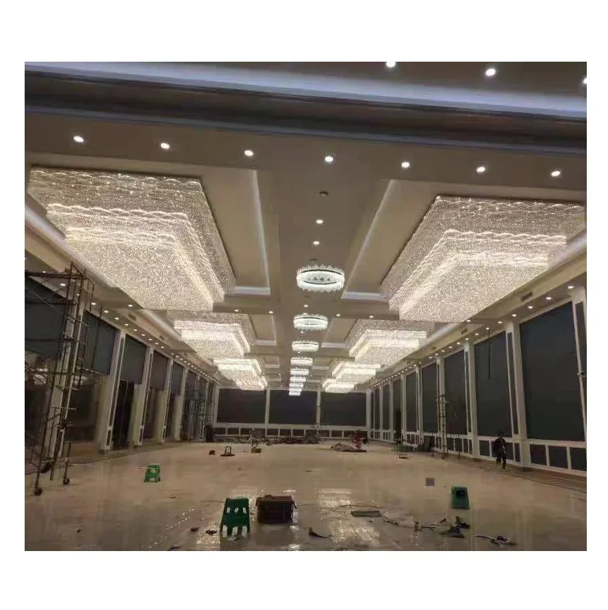 Customized Modern LED Lustre K9 Crystal  Big Size Square with Adjustable Height for Foyer or Large Hotels