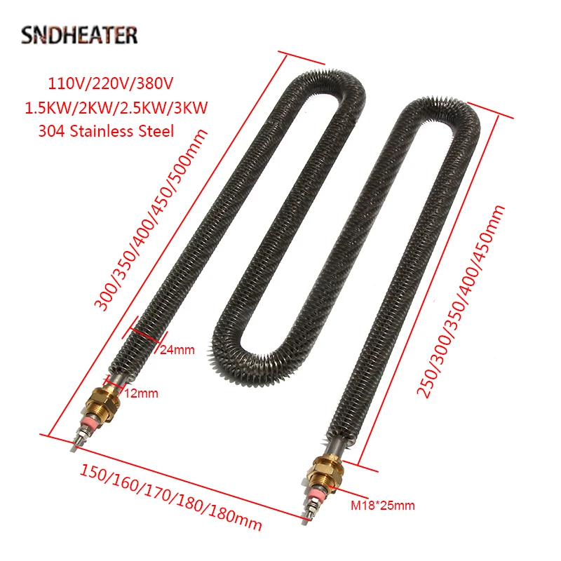 SNDHEATER M/W Copper Thread Fin Heater M18*25 220V 380V 1.5KW 2KW 2.5KW 3KW 3.5KW High Power Dry Heated Rod for Duct Air Heating