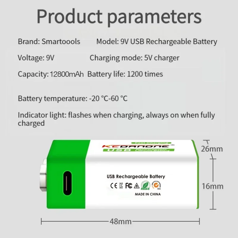 Nuova batteria ricaricabile agli ioni di litio da 9 V 12800 mAh batterie micro USB al litio da 9 V per multimetro microfono giocattolo telecomando uso KTV