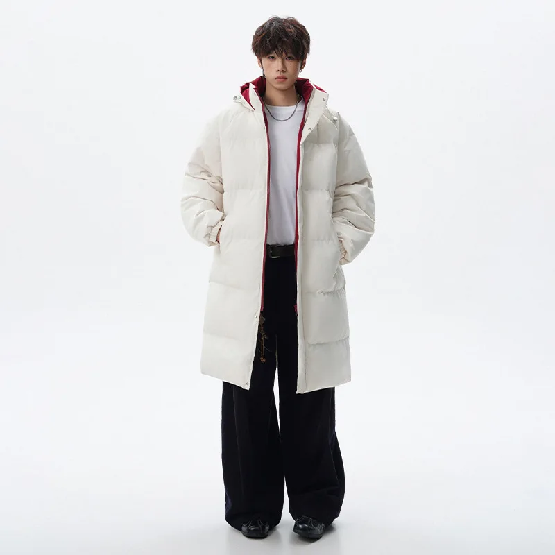 Winter New Fashion Men Solid Color Knee Length Casual Long Sleeve Parkas American Style Male Trendy Simple Basic Coats Clothes