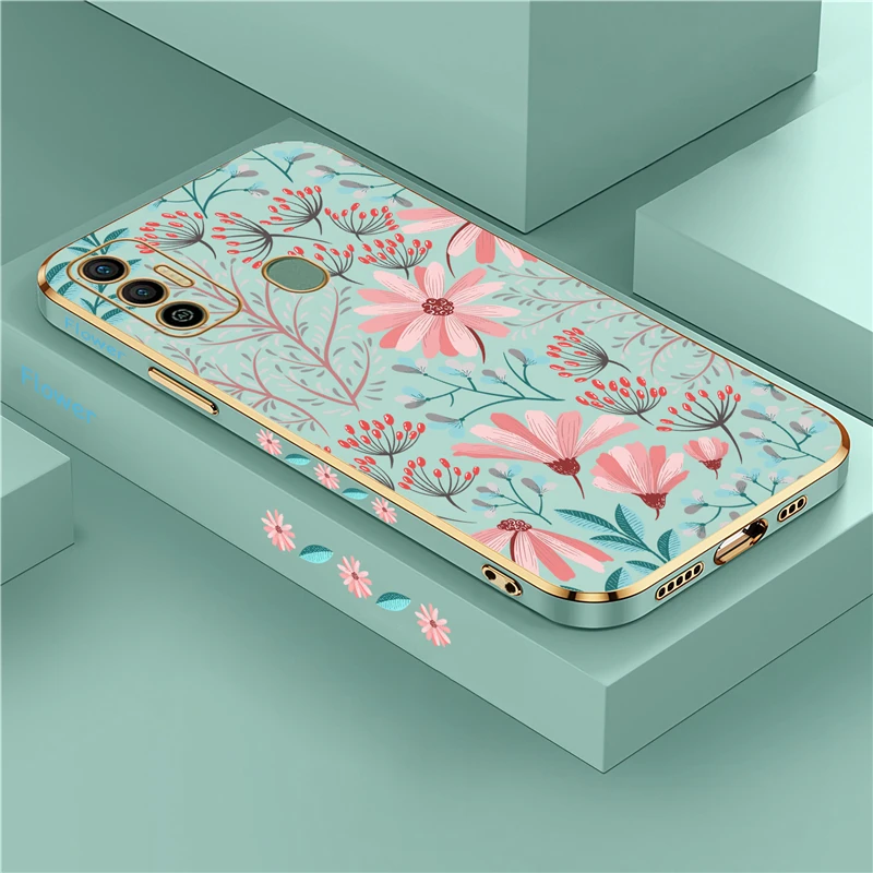 Luxury Plating Case For Tecno Spark 7 Pro 8 6 GO Pova 4 2 3 NEO Zero X Ultra Camon 18 17 Flower Silicone Shockproof Cover