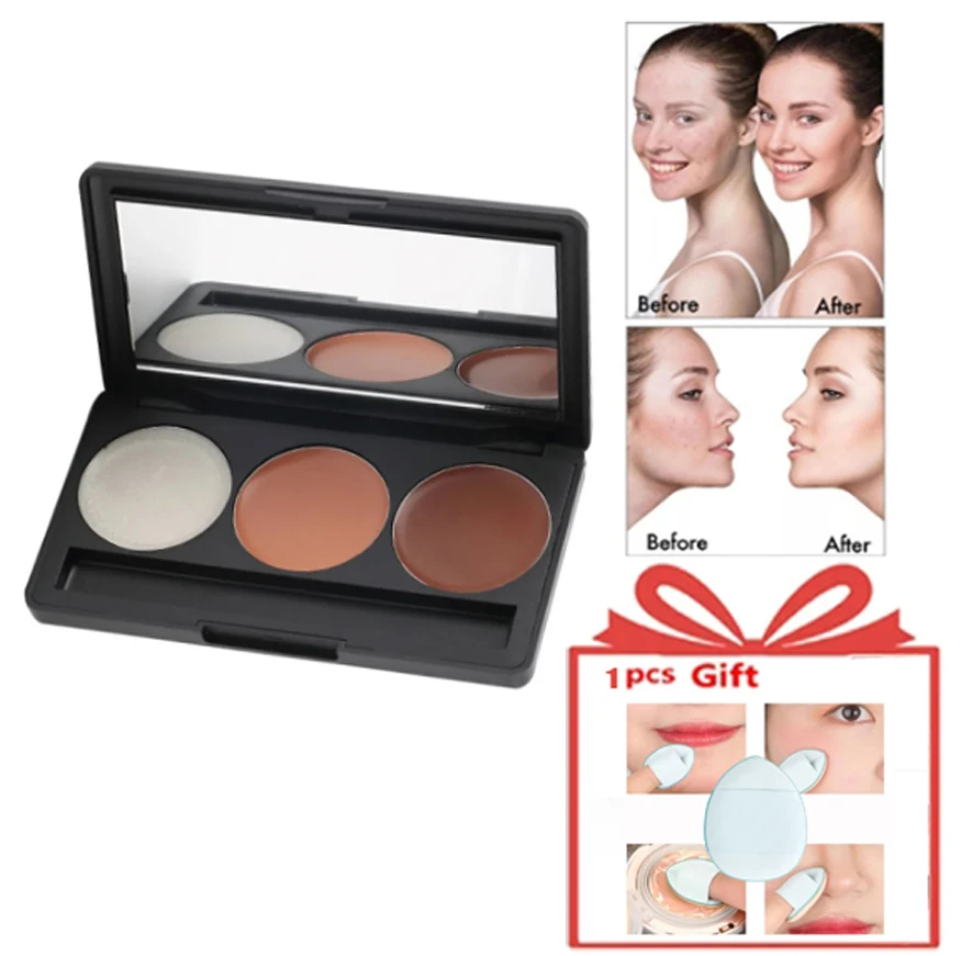 3 Color Concealer Palette Makeup Base Professional Full Coverage Cover Acne Spots Dark Circles Facial Make Up Foundation Brushe