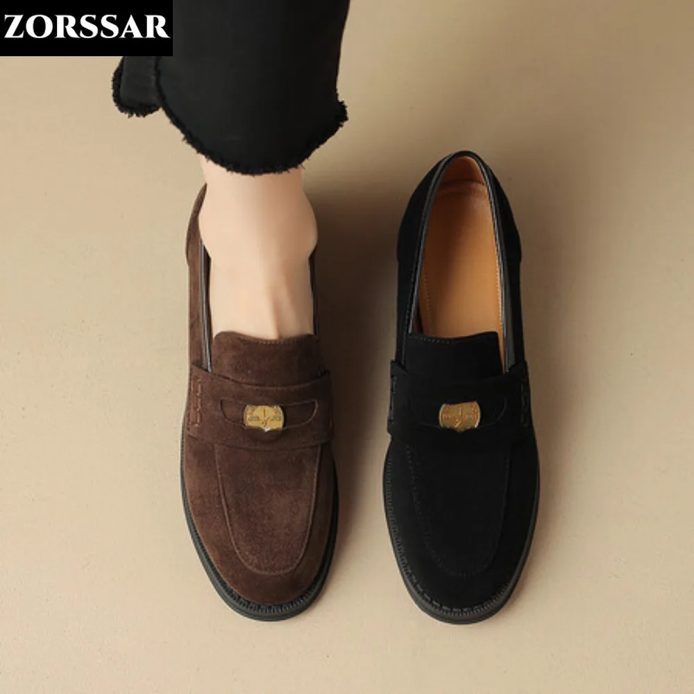 Genuine Leather Nude Suede Flat Shoes Women Loafers Summer Walk Moccasin Metal Lock Tassel Soft Sole Mules Causal Slip On Shoes