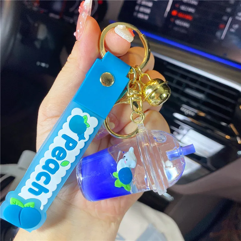 Creative In Oil Koala Coffee Frappuccino Quicksand Bottle Keychain Female Cute Pendant Floating Blue Peach Cloud Sequin Keyring