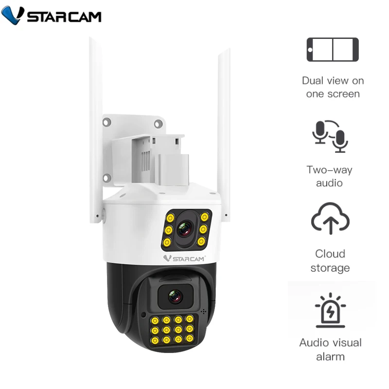 Vstarcam New 2MP 2K Dual Lens Dual Picture Outdoor Wifi IP Camera No Dead Corner Ball Integrated Security Surveillance Phone APP