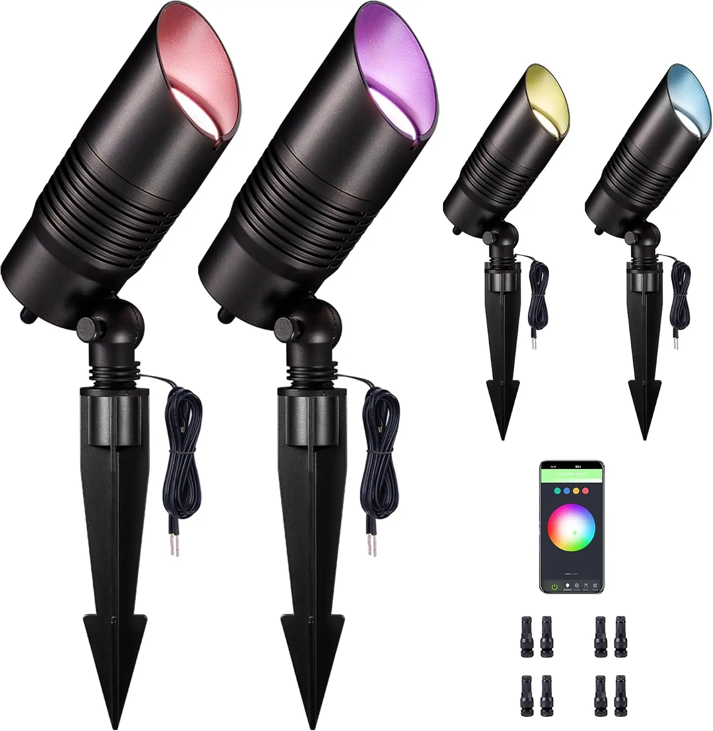RGBCW Landscape Spotlights Low Voltage Smart Color Changing LED 12V Uplights Spot Lights Outdoor Waterproof App Control Works Wi