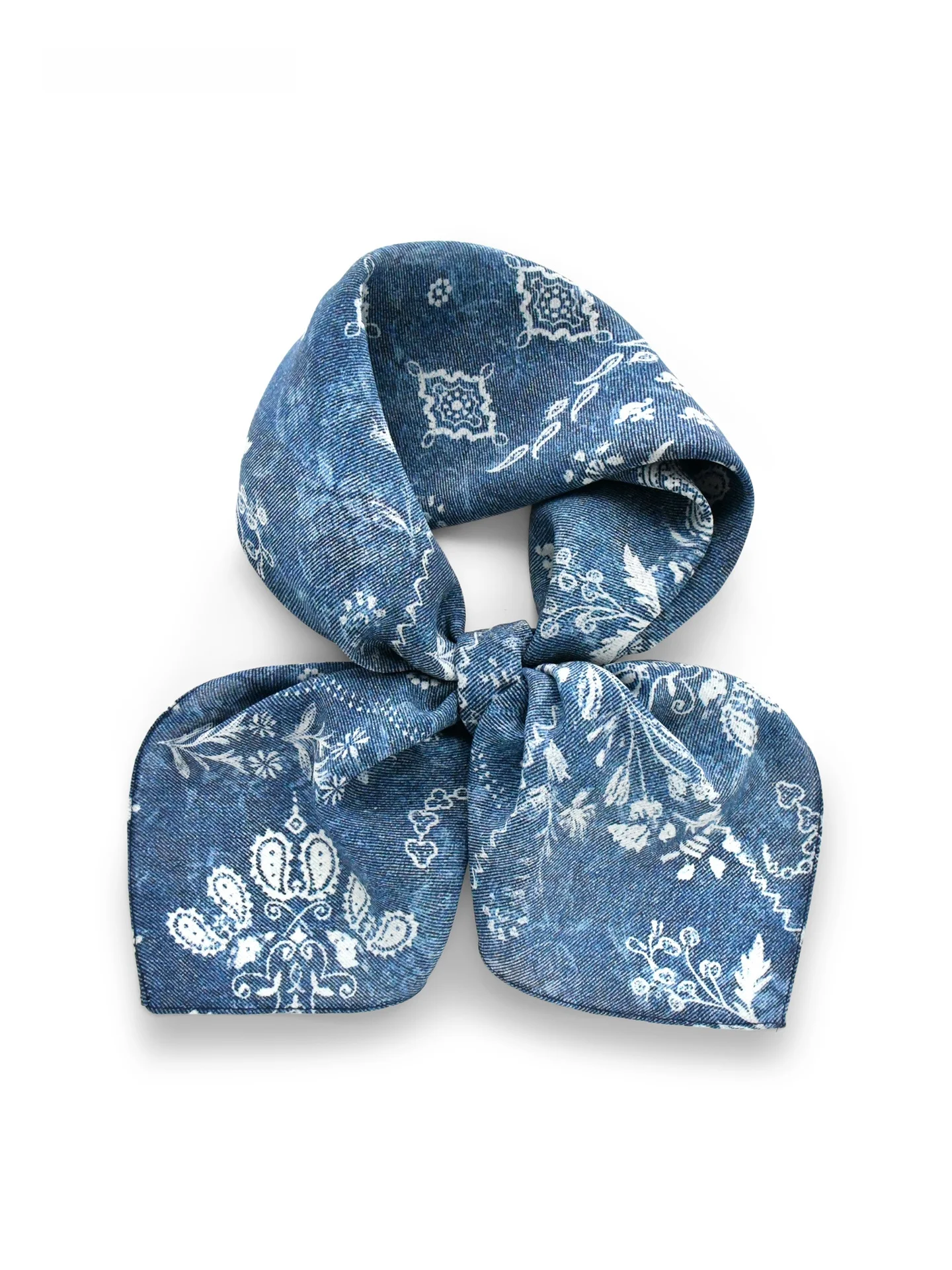 レトロデニムブルー花柄シルクスカーフ女性のための春秋桑シルク小さな正方形装飾ネックスカーフギフトボックスプレゼント